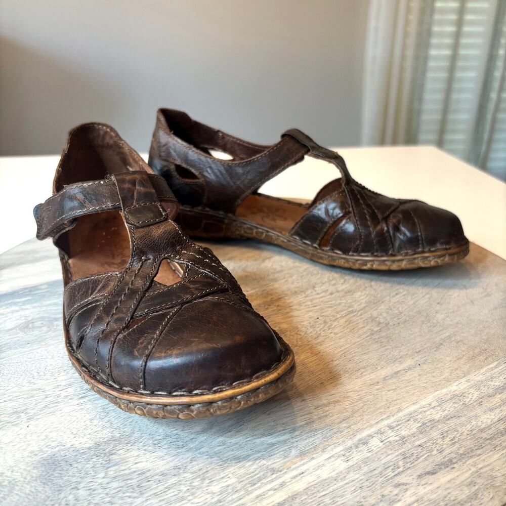 Josef Seibel Rosalie Brown Leather Fisherman Mary Jane Shoes Women's EU 38 US 8